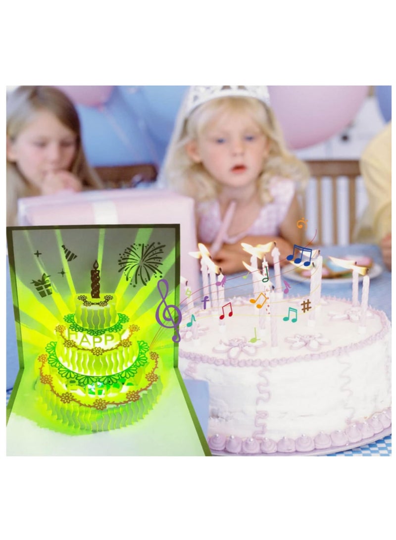 Generic 1PCS Music Birthday Card 3D Pop Up Musical Greeting Card for Kids Baby Shown Gold LED Colourful Light Happy Birthday Cake Changeable Colors Warming Gift for Friends Party Postcards  - Image 5