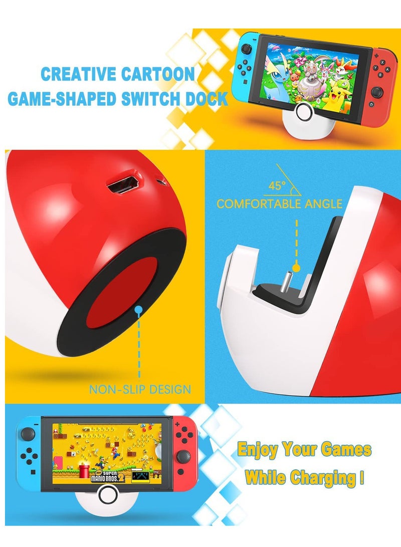 Charging Stand Compatible With Switch And Switch Lite/Switch OLED, Type-C Port Charge Dock Station No Projection, Mini Compact Portable White & Red - Image 5