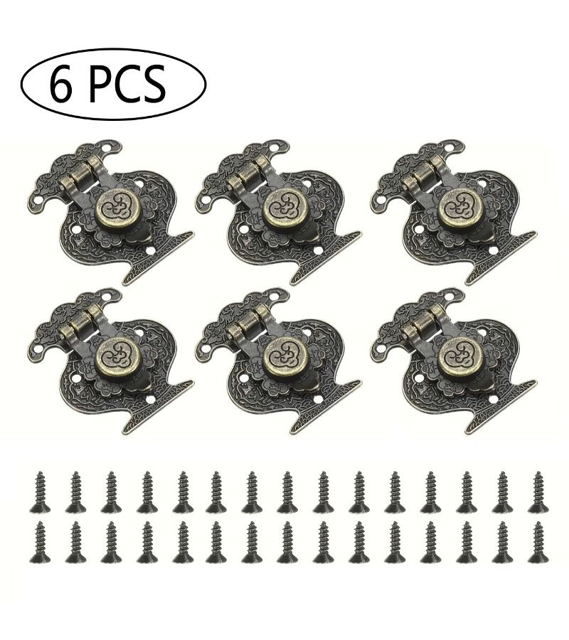 Vintage Bronze Suitcase Locks with Screws 6pcs for Jewelry Boxes Wooden Chests - Image 1