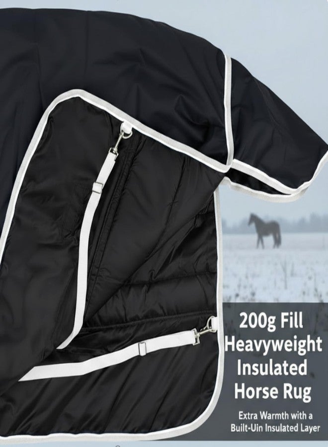 Yeyeplum Turnout Horse Blankets Winter for Real Horses Waterproof Breathable Snow Proof Heavy Blankets 200g Fill Sheet Tear & Rip Resistant Outer Layer Adjustable Straps (75 Size) - Image 3