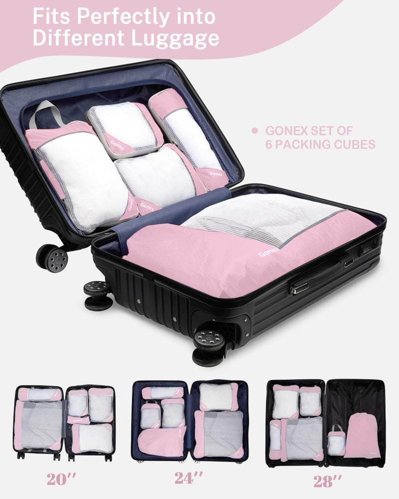 Gonex Compression Packing Cubes Mesh Organizers L+M+S+XS+Slim+Laundry Bag Pink - Image 5