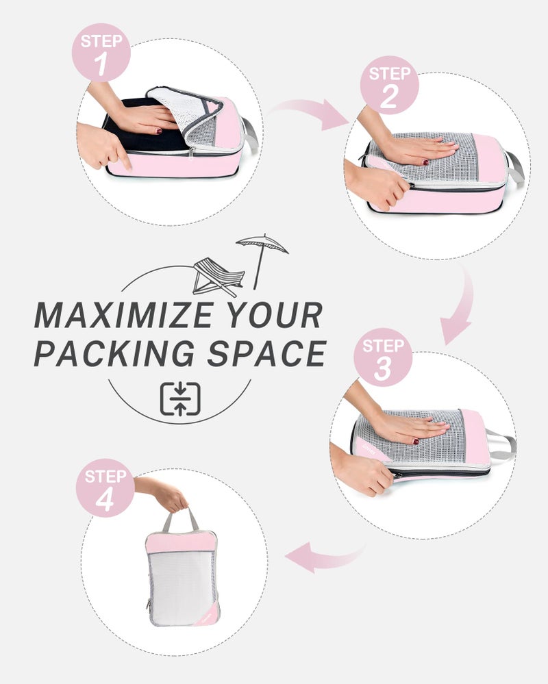 Gonex Compression Packing Cubes Mesh Organizers L+M+S+XS+Slim+Laundry Bag Pink - Image 2