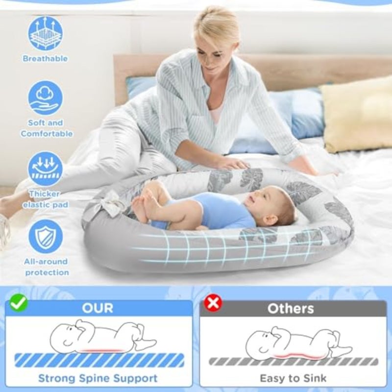 Baby Nests Lounger for Newborn, Snuggle Sleeping Bassinet for 0-24M, Baby Lounger Portable Travel Bed Infant Co-sleeping Foldable Soft Breathable Newborn for 0-12 Months, Baby Essentials Adjustable In - Image 4
