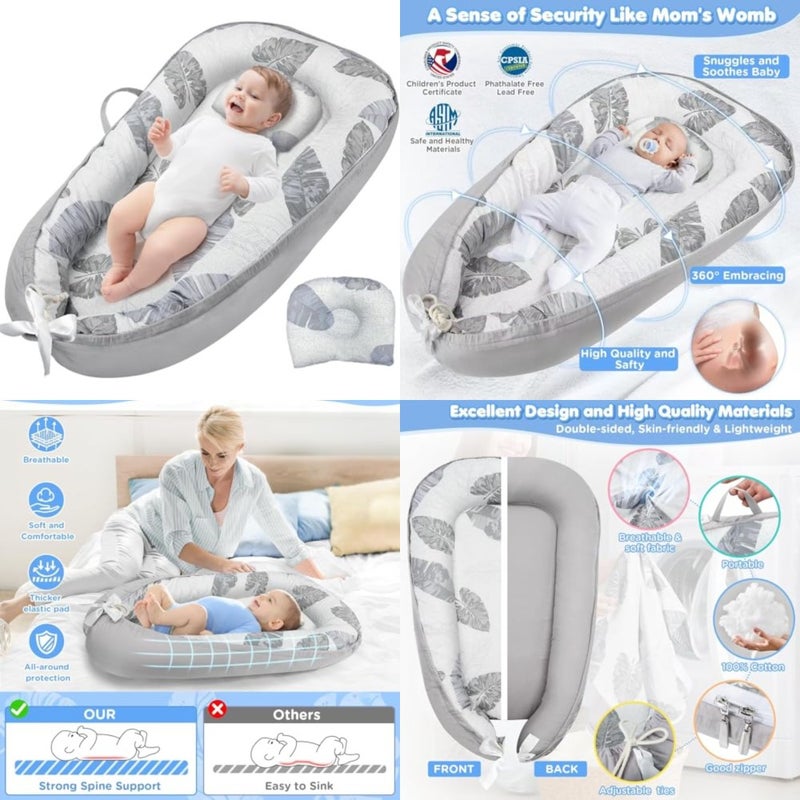 Baby Nests Lounger for Newborn, Snuggle Sleeping Bassinet for 0-24M, Baby Lounger Portable Travel Bed Infant Co-sleeping Foldable Soft Breathable Newborn for 0-12 Months, Baby Essentials Adjustable In - Image 1