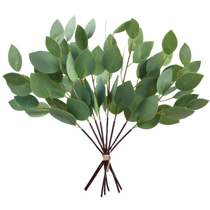 8 PACK ARTIFICIAL GREENERY STEMS 13 INCHES FAUX EUCALYPTUS LEAVES STEMS FOR VASE BRIDAL WEDDING BOUQUET TABLE CENTERPIECE DIY WREATH DECOR