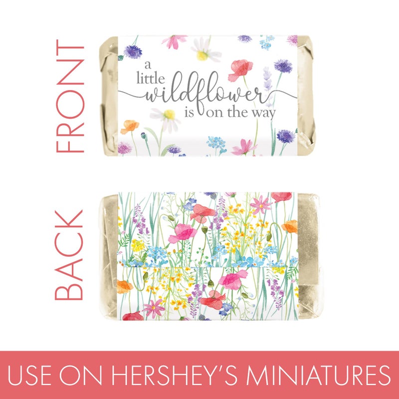 DISTINCTIVS Little Wildflower Baby Shower Mini Chocolate Candy Bar Wrappers, Baby in Bloom She's a Wildflower - 42 Count, Spring and Summer It's a Girl - Image 3