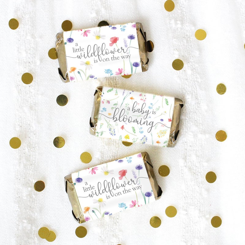 DISTINCTIVS Little Wildflower Baby Shower Mini Chocolate Candy Bar Wrappers, Baby in Bloom She's a Wildflower - 42 Count, Spring and Summer It's a Girl - Image 2