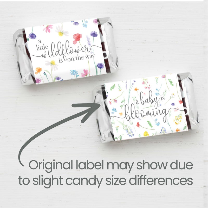 DISTINCTIVS Little Wildflower Baby Shower Mini Chocolate Candy Bar Wrappers, Baby in Bloom She's a Wildflower - 42 Count, Spring and Summer It's a Girl - Image 4