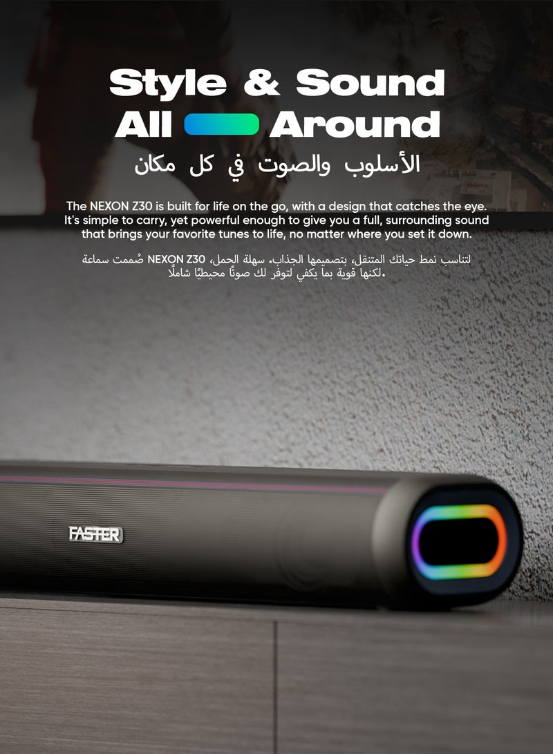 Faster NEXON Z30 Portable 30W Bluetooth Speaker - Wireless Speaker for PC, Laptop, TV, Smartphone & Tablet - Mini Home Theater with Surround Sound - USB/Aux/TF Card Support, Plug & Play - Deep Rich Powerful Sound (Dark Grey) - Image 5