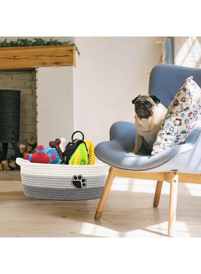 STOBSK Small Woven Baskets for Organizing Rope Storage Basket with Handle Cute Cotton Basket for Nursery Gift Dog Toy Storage Bins for Toy Organizer Grey-white - Image 4