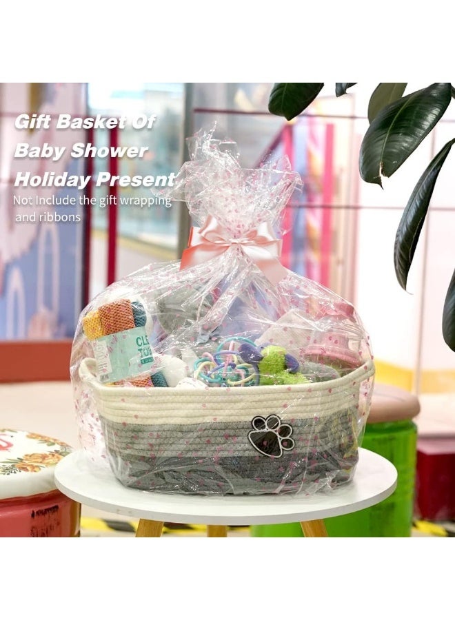 STOBSK Small Woven Baskets for Organizing Rope Storage Basket with Handle Cute Cotton Basket for Nursery Gift Dog Toy Storage Bins for Toy Organizer Grey-white - Image 2
