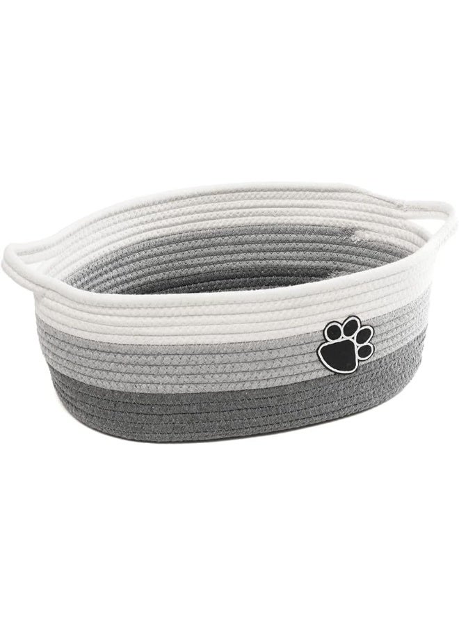 STOBSK Small Woven Baskets for Organizing Rope Storage Basket with Handle Cute Cotton Basket for Nursery Gift Dog Toy Storage Bins for Toy Organizer Grey-white - Image 1