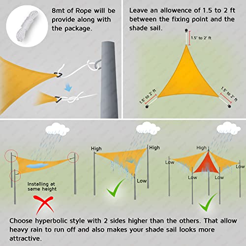HIPPO Triangle Shade Sail Affordable & Premium 180 GSM Sun Shade UV Block for Outdoor Car Parking Garden (Sand, 10FTX10FTX10FT) - Image 5