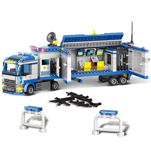 INRATELL City Police Mobile Command Center Truck Building Blocks Mobile Police Unit with Prison Cop Cars STEM Construction Toy Kit Birthday Xmas Gifts for Kids Boys and Girls Ages 6 484 Pieces - Image 1