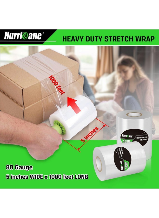 Hurricane Stretch Wrap Film Refill Rolls Clear Stretch Wrap Refill Roll 2 Pack 80 Gauge Thick 5 Inch 1000 Ft Clear Plastic Pallet Shrink Film Stretch Plastic Wrap For Packing Moving Storage  - Image 2