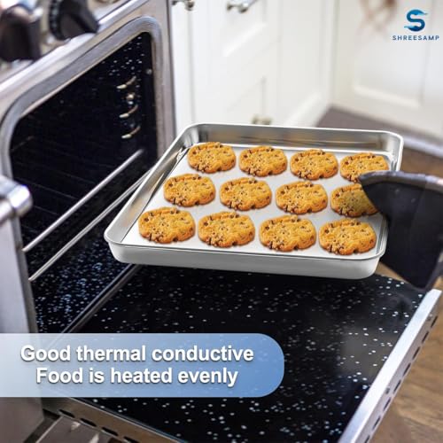 SHREESAMP Stainless Steel Toaster Oven Pan Set – Quarter Sheet Baking Tray with Nonstick Cooling Rack – Rust-Free, Non-Toxic, Dishwasher Safe – Cookies & Snacks (Cooking Tray Small) - Image 3