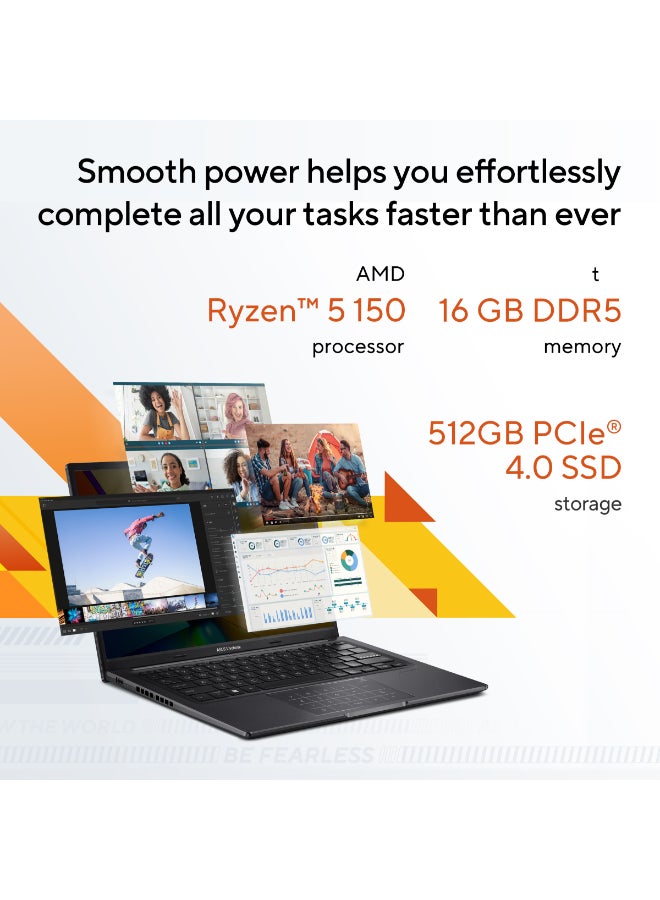 ASUS Vivobook Laptop With 14-Inch Display,AMD Ryzen 5 150/16GB/512GB SSD/AMD Radeon Graphics/Windows 11 Indie Black - Image 3