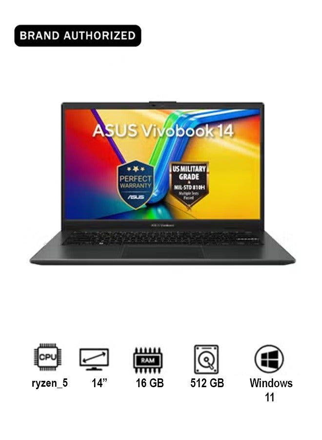 أسوس Vivobook Laptop With 14-Inch Display,AMD Ryzen 5 150/16GB/512GB SSD/AMD Radeon Graphics/Windows 11 Indie Black - Image 1