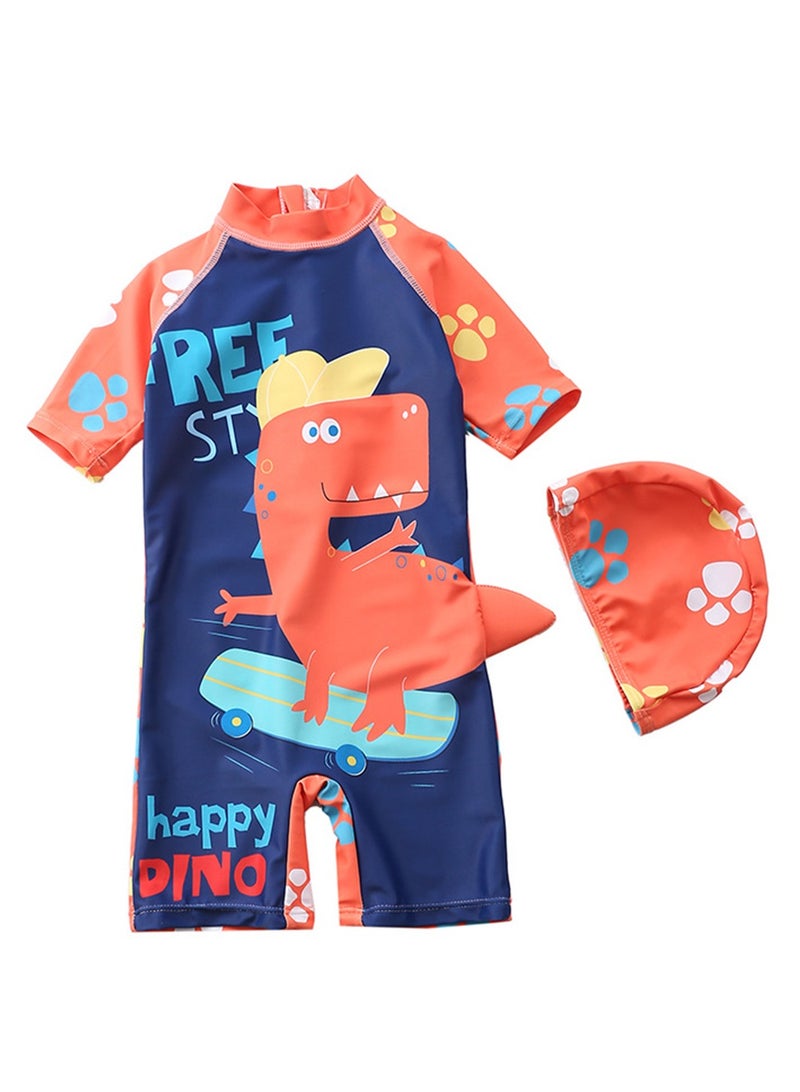 2pcs boys one piece cartoon hooded swimsuit beach sun protection swimsuit - Image 1