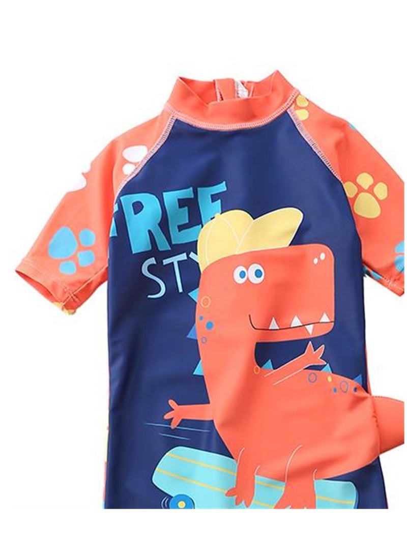 2pcs boys one piece cartoon hooded swimsuit beach sun protection swimsuit - Image 2
