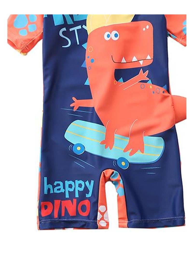 2pcs boys one piece cartoon hooded swimsuit beach sun protection swimsuit - Image 3