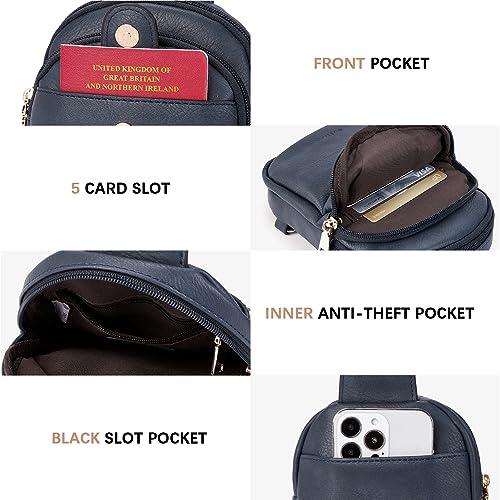 BOSTANTEN Small Sling Bag Crossbody Bags for Women Trendy Crossbody Purse Leather Chest Bag, Blue - Image 3