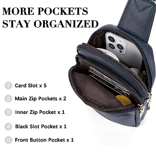 BOSTANTEN Small Sling Bag Crossbody Bags for Women Trendy Crossbody Purse Leather Chest Bag, Blue - Image 2