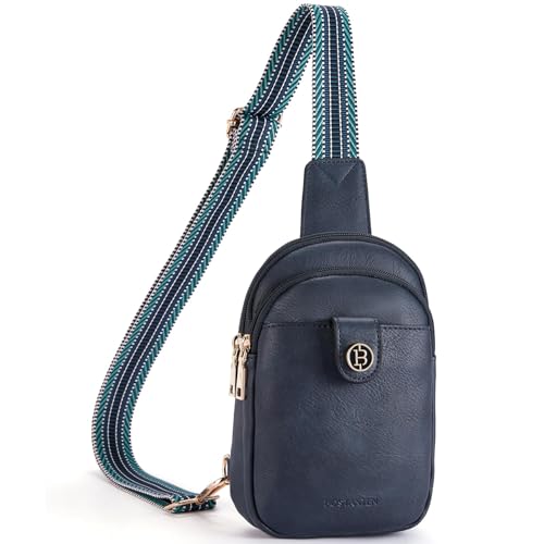 BOSTANTEN Small Sling Bag Crossbody Bags for Women Trendy Crossbody Purse Leather Chest Bag, Blue - Image 1
