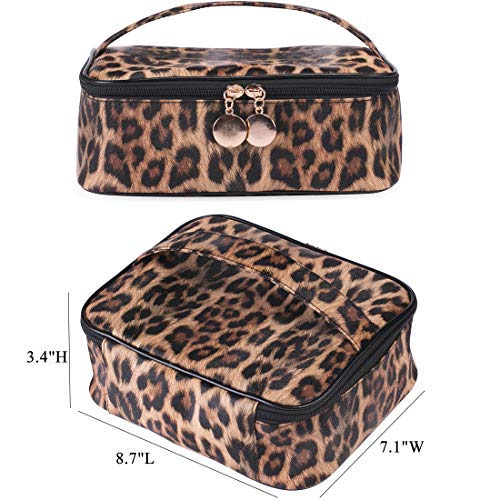 FITINI Makeup Bag Travel Large Toiletry Bag Leopard Portable Cheetah Printed Cosmetic Organizer Pouch with Small Brush Storage Case Gold Zipper Waterproof Adjustable Dividers for Women87x71x34inch - Image 3