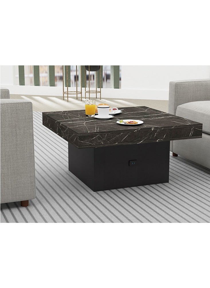 Mahmayi Mahmayi Modern Coffee Table Square Shape Tabletop with BS02 USB Port for Living Room, Study Room and Office - Black Pietra Grigia and Black  - Image 4