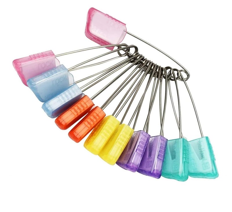 VAMA Fashions Multicolor Colorful Plastic Double Lock Large Saree Safety Pin Women Kids Cloth Diaper Pins for Baby Safe - Image 1