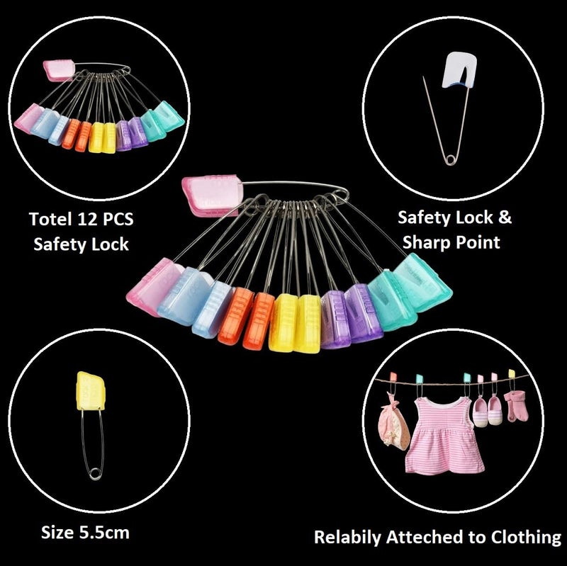 VAMA Fashions Multicolor Colorful Plastic Double Lock Large Saree Safety Pin Women Kids Cloth Diaper Pins for Baby Safe - Image 3