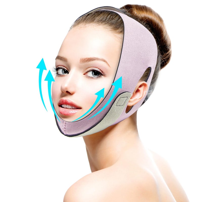 V Line Lifting Mask Chin Strap, FERNIDA Soft V Shaped Face Mask Chin Cheek Lift Band Jaw Exerciser for Women and Men, Pink
