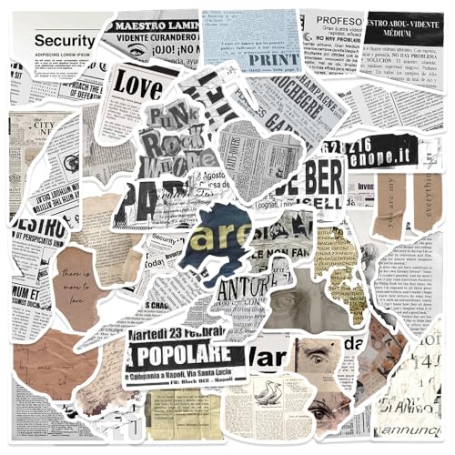 ZJSXINDI Stickers Aesthetic Waterproof Laptop Stickers Decals for Water Bottle Vintage Scrapbook Stickers for Journals Supplies Journal Planners (Newsprint 2) - Image 1