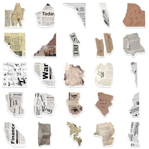 ZJSXINDI Stickers Aesthetic Waterproof Laptop Stickers Decals for Water Bottle Vintage Scrapbook Stickers for Journals Supplies Journal Planners (Newsprint 2) - Image 4