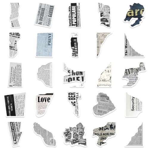 ZJSXINDI Stickers Aesthetic Waterproof Laptop Stickers Decals for Water Bottle Vintage Scrapbook Stickers for Journals Supplies Journal Planners (Newsprint 2) - Image 5