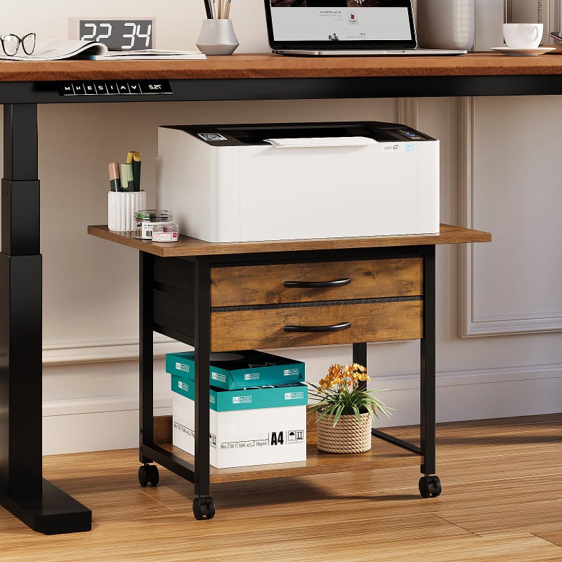 VENNQD Large Printer Stand with Storage Fabric Drawer Under Desk Printer Table with Wheels for Home Office, Printer Cart fit Fax Machine Scanner (Black, 3 Tiers) - Image 2