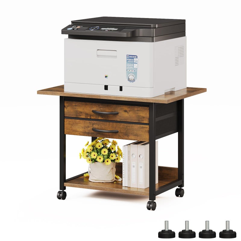 VENNQD Large Printer Stand with Storage Fabric Drawer Under Desk Printer Table with Wheels for Home Office, Printer Cart fit Fax Machine Scanner (Black, 3 Tiers) - Image 1