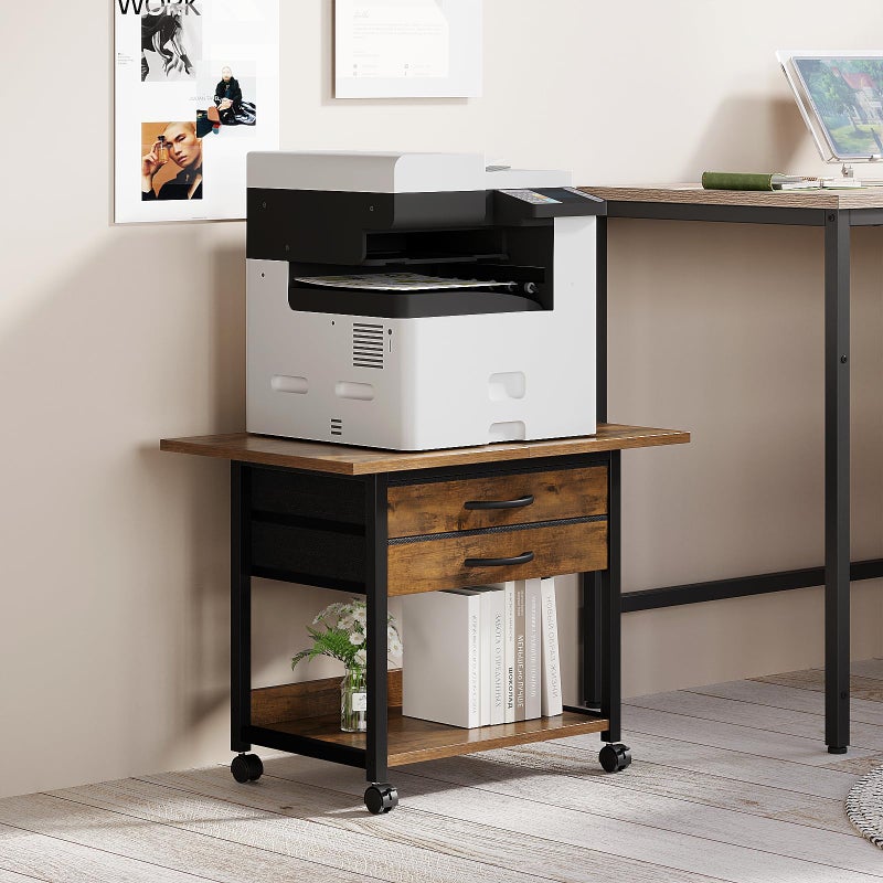 VENNQD Large Printer Stand with Storage Fabric Drawer Under Desk Printer Table with Wheels for Home Office, Printer Cart fit Fax Machine Scanner (Black, 3 Tiers) - Image 3