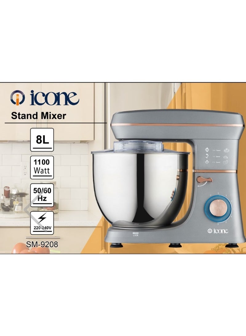 iCone Electric mixer with 8-liter bowl - 1100-watt turbo motor - 6 speeds - LED light switch - 50/60 Hz - 220-240 V - SM-9208 - Image 2