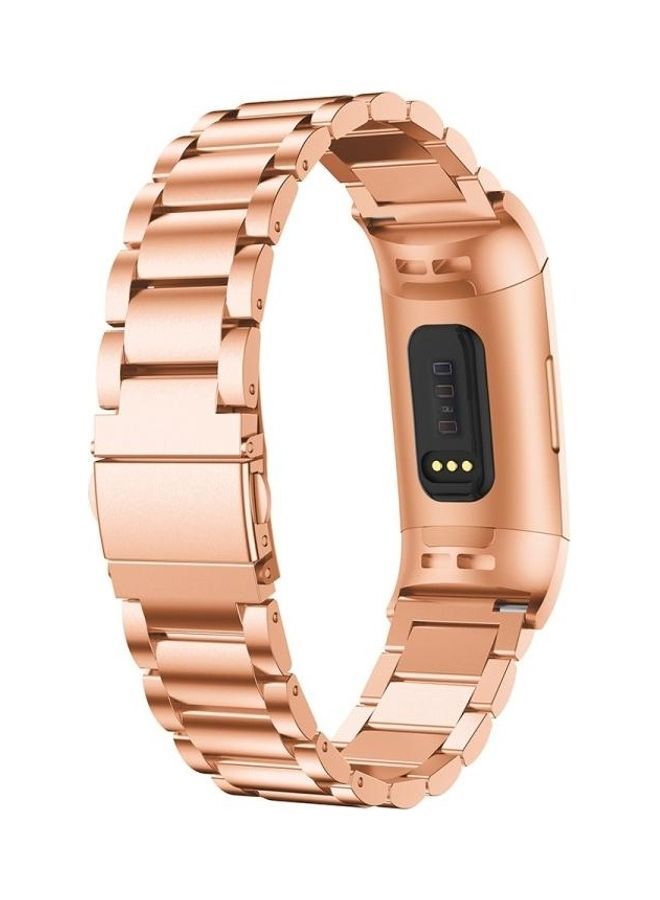 NIBEMINENT Three Beads Slingshot Buckle Solid Stainless Steel Wrist Strap For Fitbit Charge 4 Rose Gold - Image 3