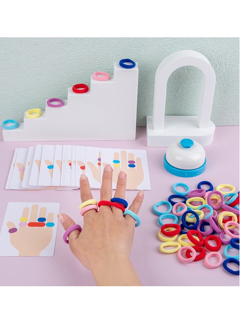 1 Set Early Educational Thinking Training Puzzle Game for Teens, Ring Battle Game with Elastic Bands and Bell, Interactive Desktop Games, Color Recognition Cards  - Image 4