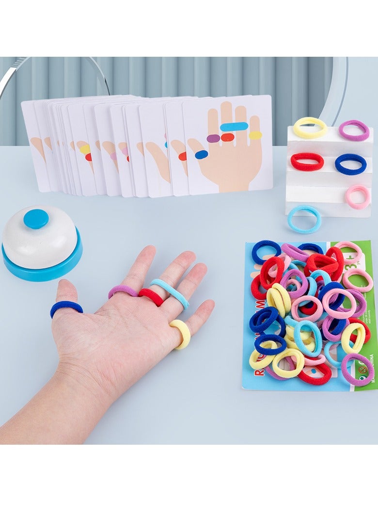 1 Set Early Educational Thinking Training Puzzle Game for Teens, Ring Battle Game with Elastic Bands and Bell, Interactive Desktop Games, Color Recognition Cards  - Image 5