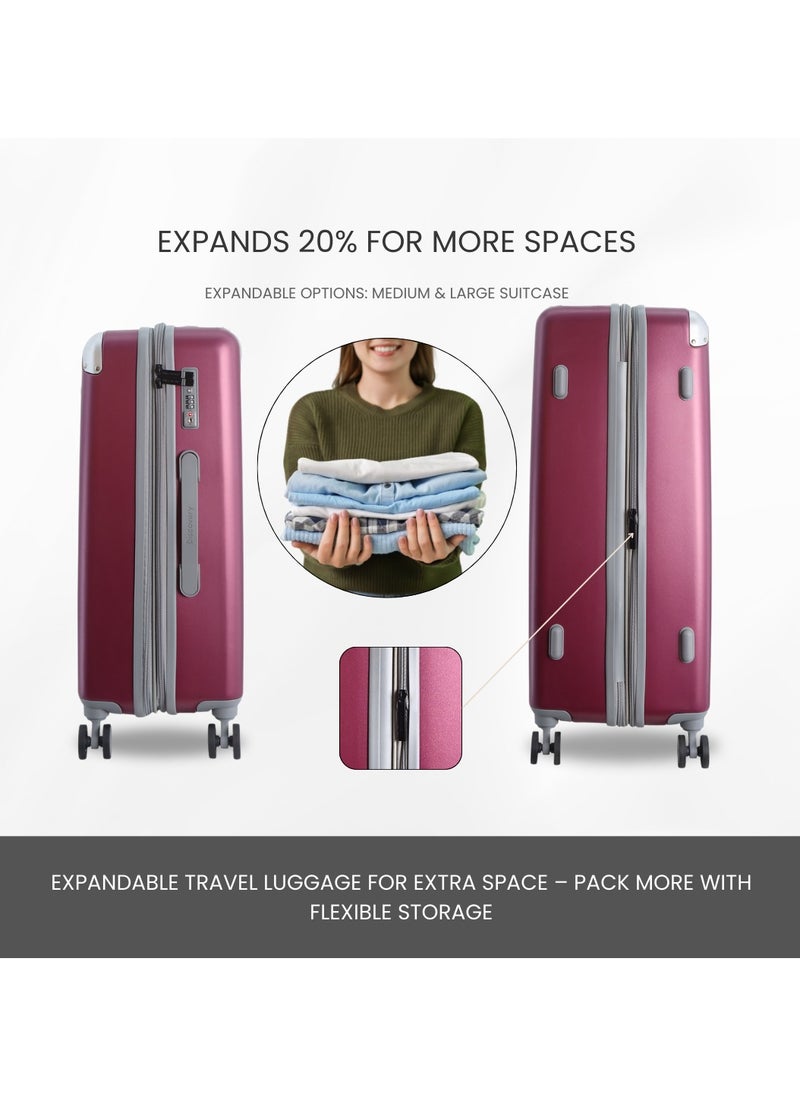 Discovery - Discovery Focus ABS Hardside Checked Travel Luggage, Durable Lightweight 4 Double Wheel Expandable Trolley Bag, Extra Secure Combination Lock, 24" Suitcase, Check-In Medium Trolley - Purple. - Image 1