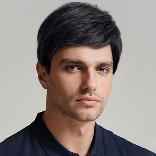 ASSU Men's Black Synthetic Hair Wig with Wig Cap | Short Straight Natural-Looking Full Head Wig | Heat-Resistant & Washable Gents Hair Wig - Image 1