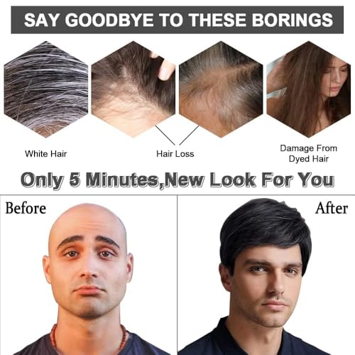 ASSU Men's Black Synthetic Hair Wig with Wig Cap | Short Straight Natural-Looking Full Head Wig | Heat-Resistant & Washable Gents Hair Wig - Image 3