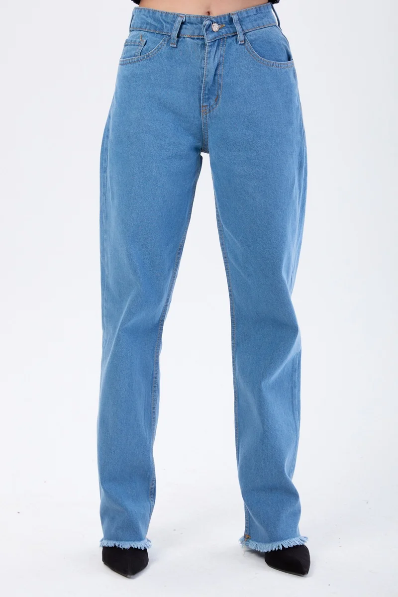 Tofisa 23665-BLUE High Waist Palozzo Tassel Jeans