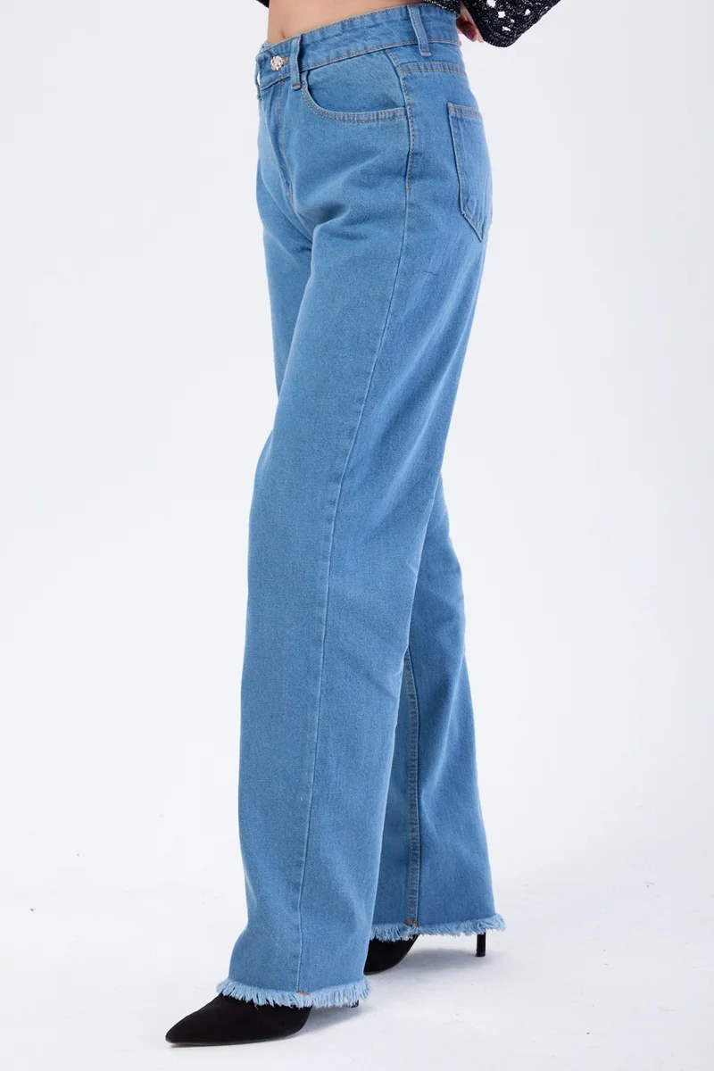Tofisa 23665-BLUE High Waist Palozzo Tassel Jeans