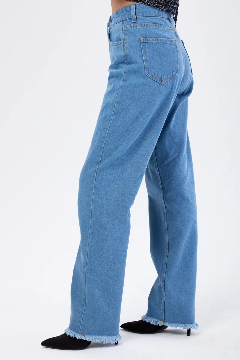 Tofisa 23665-BLUE High Waist Palozzo Tassel Jeans