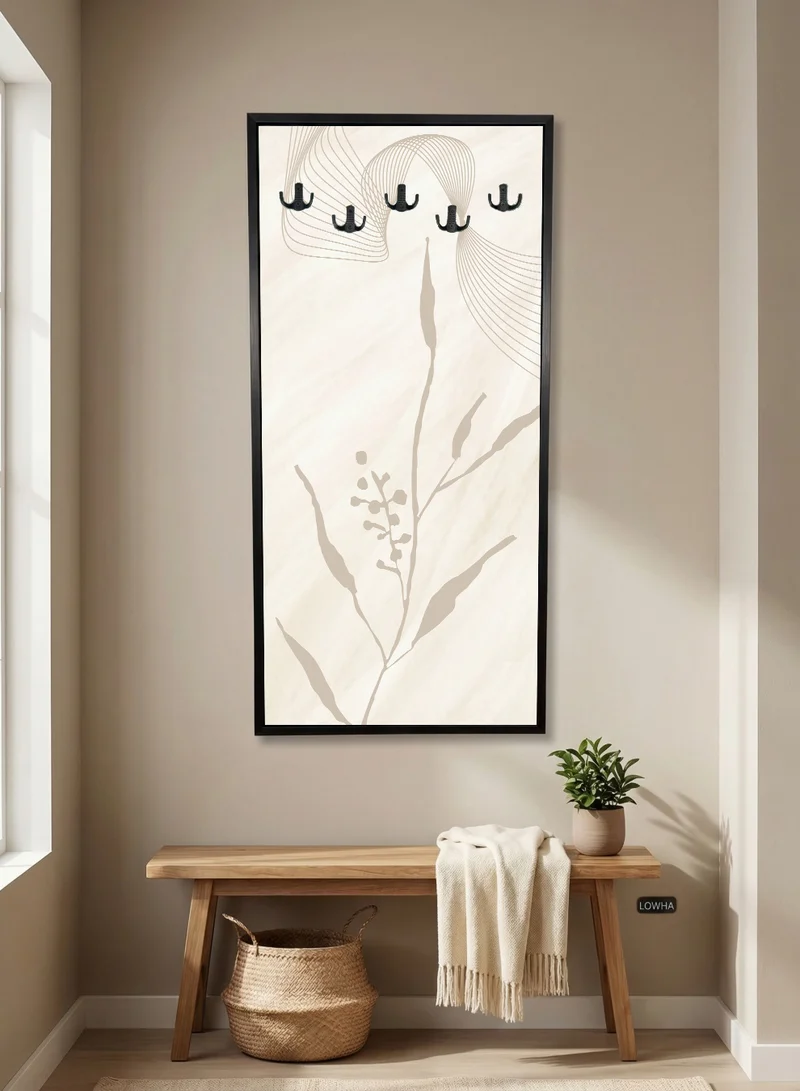 LOWHA Coat Rack Embedded in Plant Leaves Design Canvas Wall Art Stretched Over Wooden Frame with Black Floating Frame
